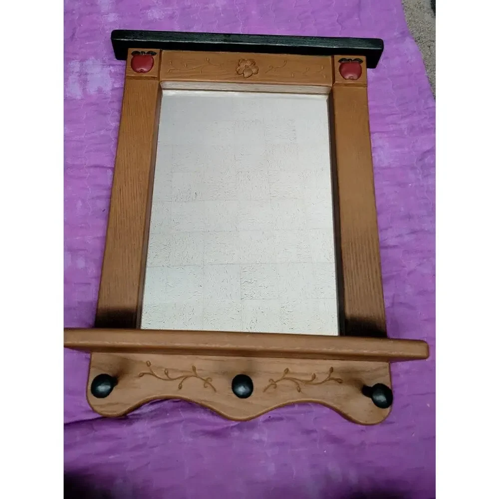 Vintage Cottage Core Country Apple Mirror Shelf Apple Motif USA 70s 80s